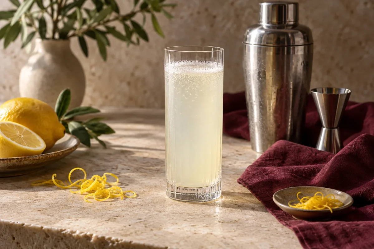 Gin Fizz served in a glass without ice