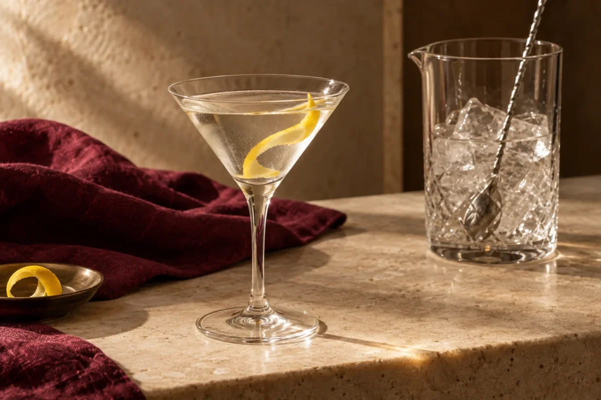 Clear Gin Martini in a stemmed cocktail glass