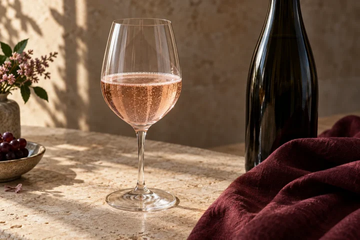 Pink sparkling wine in stemmed glasses